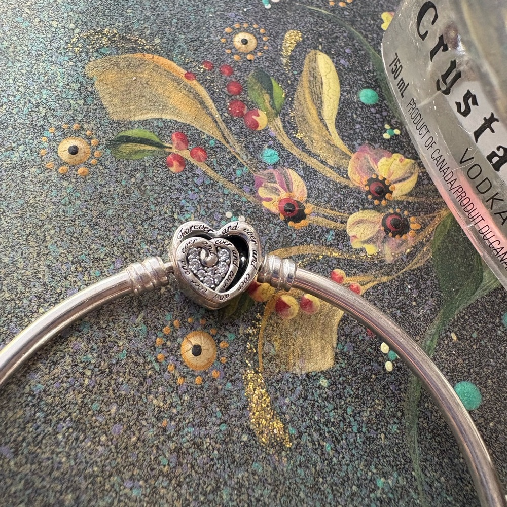 Pandora Sterling Silver Heart Clasp Bangle .